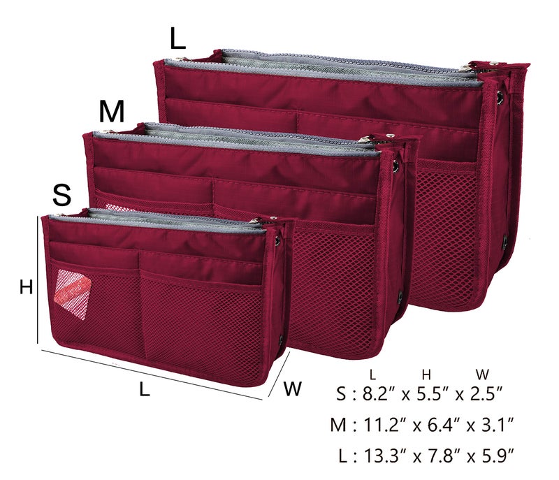Vercord Updated Purse Handbag Organizer Insert Liner Bag in Bag 13 Pockets Burgundy Large - Image 2